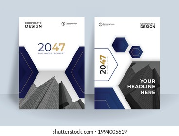 Blue and gold cover presentation templates elements on white background. Vector infographics. Use in Presentation, flier and leaflet, corporate report, marketing, advertising, annual report, banner