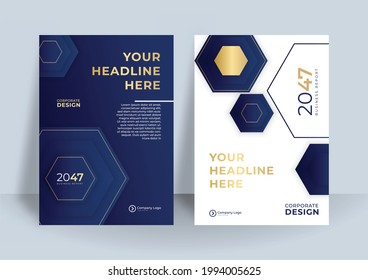 Blue and gold cover presentation templates elements on white background. Vector infographics. Use in Presentation, flier and leaflet, corporate report, marketing, advertising, annual report, banner