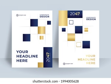 Blue and gold cover presentation templates elements on white background. Vector infographics. Use in Presentation, flier and leaflet, corporate report, marketing, advertising, annual report, banner