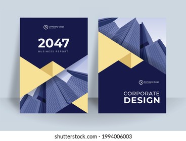 Blau-goldene Titelseiten-Vorlagen, Elemente auf weißem Hintergrund. Vektorgrafiken. Verwendung in Präsentationen, Flyer und Packungsbeilagen, Unternehmensbericht, Marketing, Werbung, Geschäftsbericht, Banner