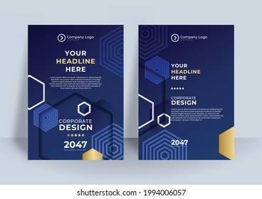 Blue and gold cover presentation templates elements on blue background. Vector infographics. Use in Presentation, flier and leaflet, corporate report, marketing, advertising, annual report, banner