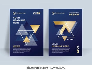 Blue and gold cover presentation templates elements on blue background. Vector infographics. Use in Presentation, flier and leaflet, corporate report, marketing, advertising, annual report, banner
