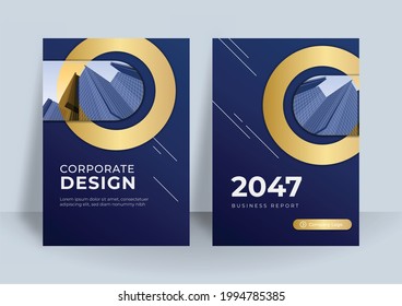 Blue and gold cover presentation templates elements on white background. Vector infographics. Use in Presentation, flier and leaflet, corporate report, marketing, advertising, annual report, banner