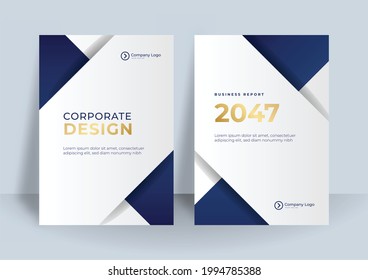 Blue and gold cover presentation templates elements on white background. Vector infographics. Use in Presentation, flier and leaflet, corporate report, marketing, advertising, annual report, banner