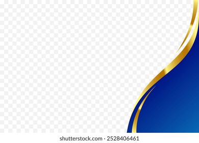 Borda de vetor ondulado de curva azul e dourada para plano de fundo do cabeçalho do rodapé. Adequado para certificado, folheto, papel timbrado, banner, etc fundo
