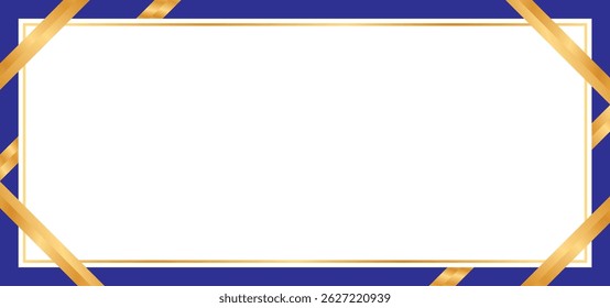 Blue and gold design with a blank blue rectangle frame and yellow ribbon on a blue banner background