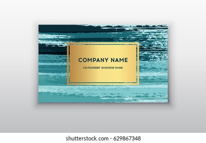 Blue And Gold Design Business Card. Abstract Modern Backgrounds.Brush Stroke