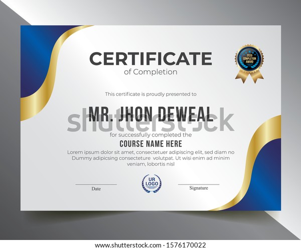 Blue Gold Design Certificate Template Multipurpose Stock Vector