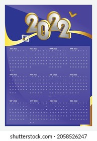 Blue and gold desk calendar 2022 design template