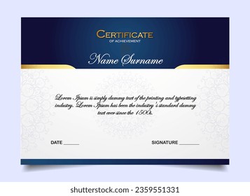 Blue and gold educational Certificate of achievement template set with gold Modern achievement awards Vector Design template borde