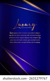 Blue and Gold Elegant Engagement Invitation, Sophisticated Texture with Royal Backdrop Design.  Luxurious Geometric Invitation Design with Elegant Frame and Decorative Elements
