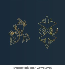 El azul y el oro elegantes fondo mágico con flores y vegetación, adornado a mano