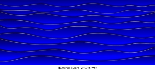 Blau-goldfarbener, eleganter Vektorhintergrund mit Wellen. Moderne, hochwertige Farbverlauf-Illustration für Cover-Design, Karten, Flyer, Poster, Luxus-Einladung, Prestigevoucher und Einladung. 3D-Fliese.