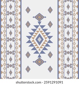 Blue and gold ethnic boho seamless pattern. Traditional ornament. Tribal pattern. Navajo, geometric, native American styles. Idea for fabric borders, wallpaper, textiles, and rugs.