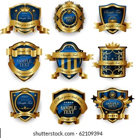 Blue gold framed labels