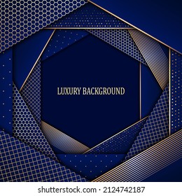 Blue and gold geometric background. Vector illustration.
