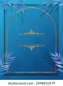 Blue and gold gradient luxury wedding invitation cover template