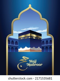 Blue and Gold Hajj Mabroor Poster, Flyer, Social Media Post Template