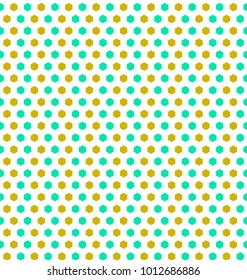 blue and gold hexagonal dots with white background, vector textile design