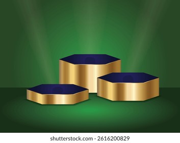 Blue and Gold Hexagonal Pedestal EPS Vector