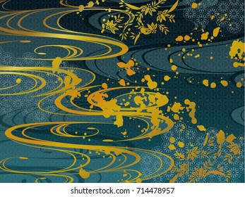 Blue and gold Japanese pattern background material