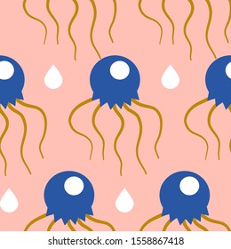 Blue and gold jellyfish in a seamless pattern design, perfect to use on the web or in print