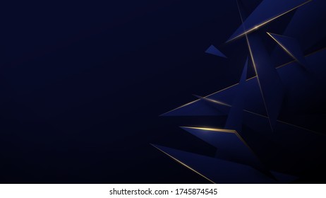 Blue and gold low poly abstract. Technology digital hi tech background. Luxury pattern. Vector illustration