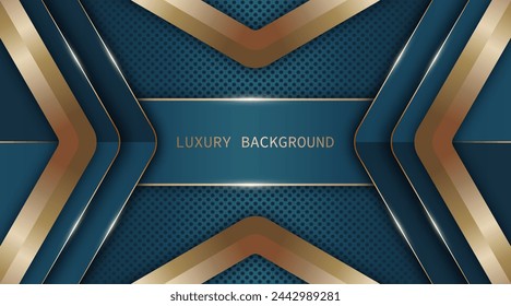Blue and gold luxury background with overlap layers vector image