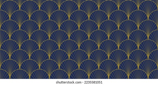 Blue and gold luxury geometric seamless pattern. Dark blue and gold texture. Graphic modern design. Abstract retro vector background. 