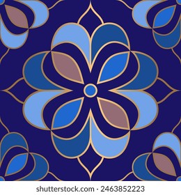 Blau und Gold Luxus-Vektorgrafik nahtlose Muster. Ornamente, traditionelle, ethnische, arabische, türkische, indische Motive. Ideal für Stoff und Textil, Bildschirmhintergrund, Verpackungsdesign oder jede beliebige Idee.