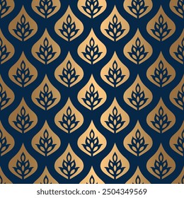 Blue and gold luxury vector seamless pattern. Ornament, Traditional, Ethnic, Arabic, Turkish, Indian motifs. Great for fabric and textile, wallpaper, packaging design or any desired idea.