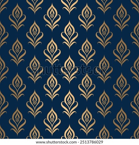Blue and gold luxury vector seamless pattern. Ornament, Traditional, Ethnic, Arabic, Turkish, Indian motifs. Great for fabric and textile, wallpaper, packaging design or any desired idea.