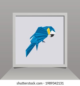 Blue and gold macaw in cool mockup design style
