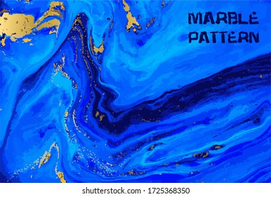 Blue and gold marble pattern. Ocean liquid background. Artwork abstract vector texture.