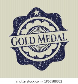 Blue Gold Medal rubber stamp with grunge texture. 