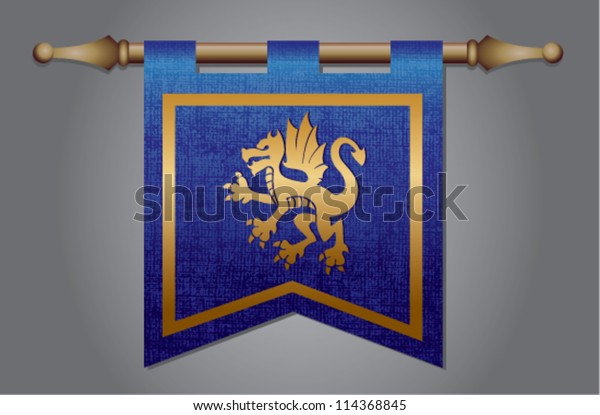 Mittelalterliche Banner Fahne Mit Stoffstruktur Und Drachensymbol Stock Vektorgrafik Lizenzfrei