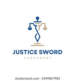 Blue gold minimalist justice sword logo