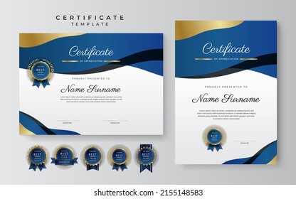 Blue Gold moderne Zertifikat Vorlage Vektordesign, für Unternehmen, Bildungsbedürfnisse, Diplom, Online-Kurse Preise