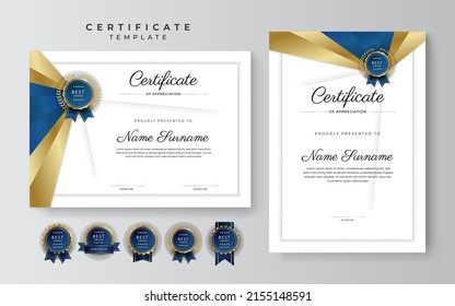 Blue gold modern certificate template vector design, for business, company, education needs, diploma, online courses awards