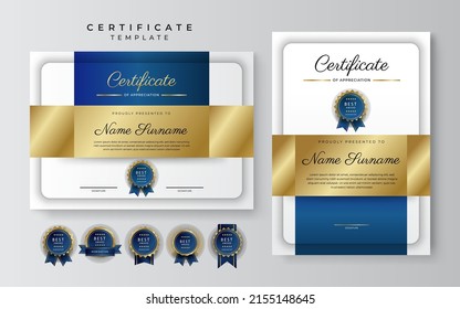 Blue gold modern certificate template vector design, for business, company, education needs, diploma, online courses awards