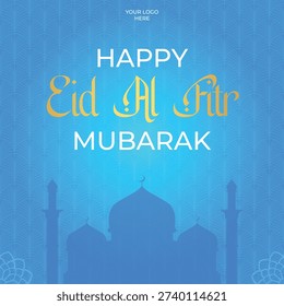 Blue and Gold Modern Happy Eid Al Fitr Mubarak Social Media Post Template