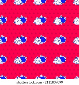 Blue Gold nugget icon isolated seamless pattern on red background. Mineral boulder.  Vector