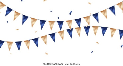 Blue and gold party flag background for celebration vector illustration.