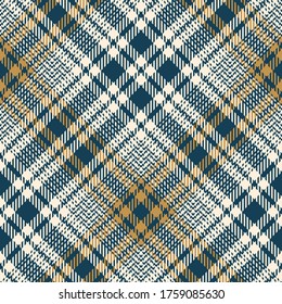 Blue and gold plaid pattern vector graphic. Fabric texture for jacket, coat, skirt, or other modern fashion textile print. Background for spring, summer, autumn, winter clothing design.