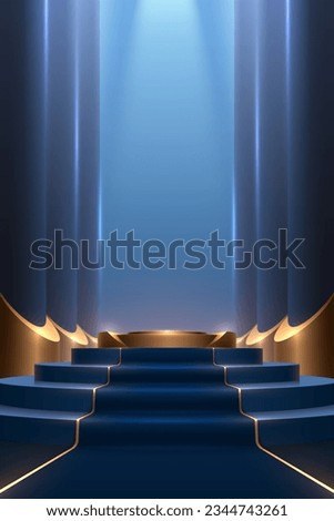 Blue and gold podium with carpet and columns