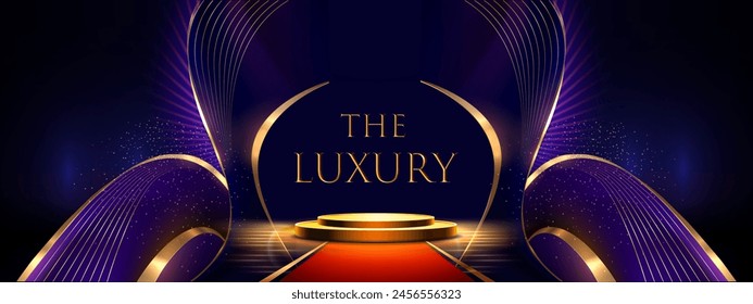 Blue and Gold Premium Background. Innovative Flyer Premium Luxury Template. Cool Concept Design. Glorious Celebratory Template for Movie and Show. Luxurious Wedding Design. Gala Night. Red Carpet.