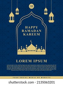 Blue Gold Ramadan Greeting Flyer Design with Luxury Lantern