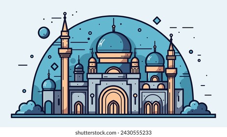 blue gold ramadan mosque flat illustration with outline beautiful color vector illustration

EPS File 3000 x 3000px