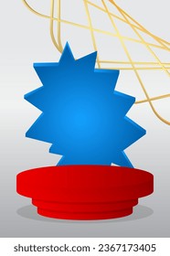 Blue, gold, red and white vector cylinder pedestal podium. Mockup product display, stage showcase for presentation.