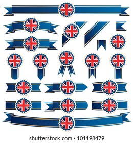 blue and gold ribbons with union jack emblems, isolated on white